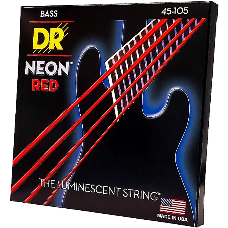 DR Strings Hi-Def NEON Red Coated Medium 4-String (45-105) Bass Guitar Strings