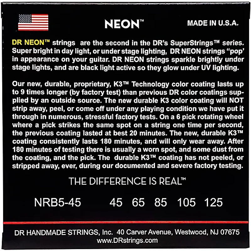 DR Strings Hi-Def NEON Coated Medium 5-String (45-125) Bass Guitar Strings