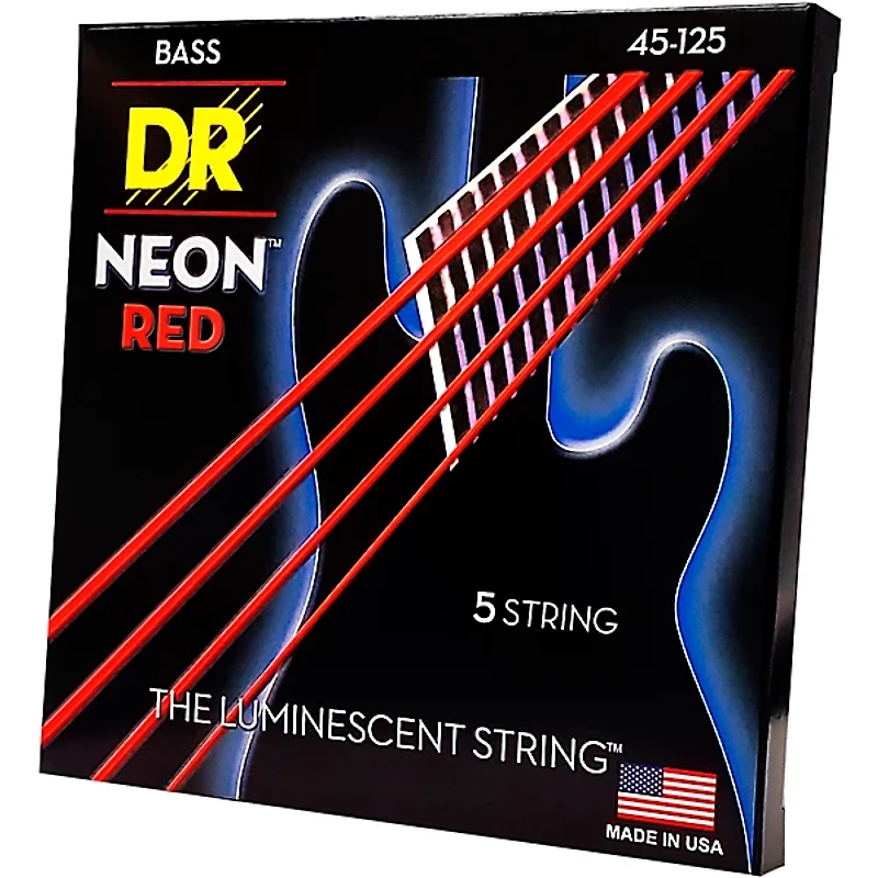DR Strings Hi-Def NEON Coated Medium 5-String (45-125) Bass Guitar Strings