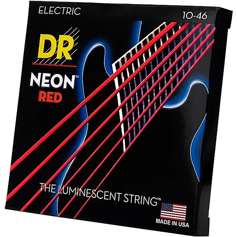 DR Strings Hi-Def NEON Red Coated Medium (10-46) Electric Guitar Strings