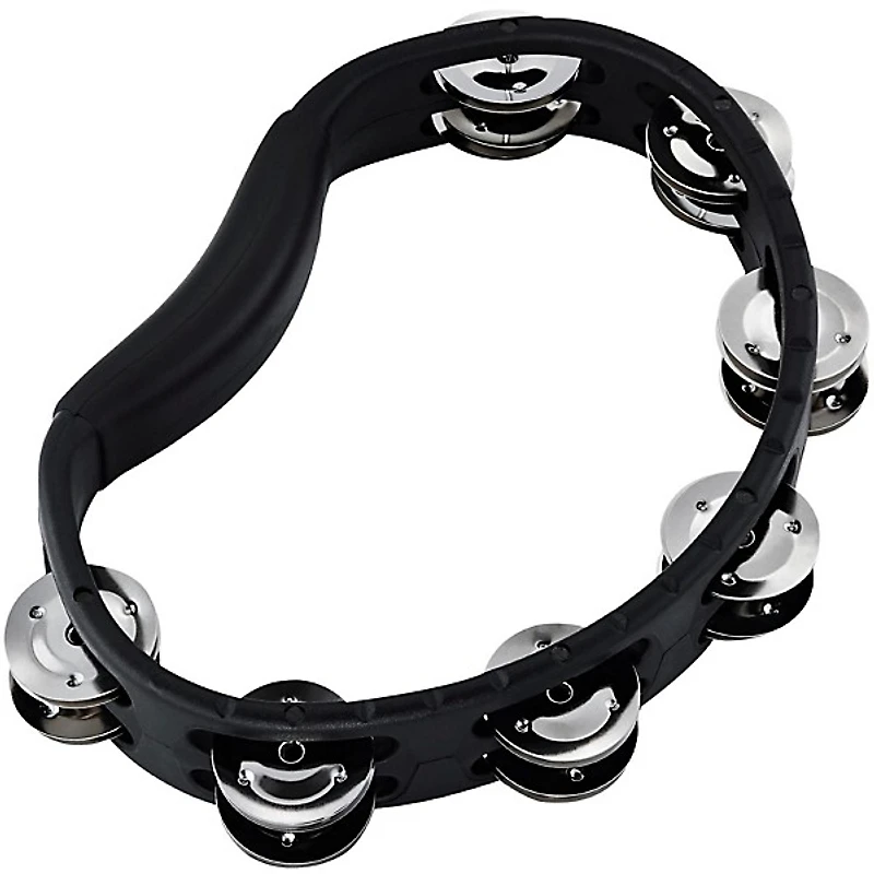 MEINL Handheld Guiro Tambourine With Double-Row Steel Jingles Black