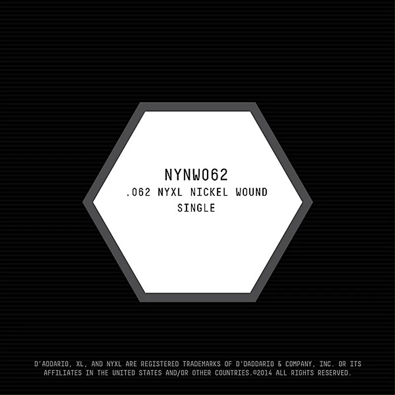 D'Addario NYNW062 NYXL Nickel Wound Electric Guitar Single String, .062
