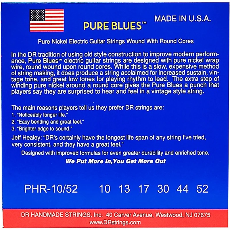 DR Strings Pure Blues  Nickel Big N' Heavy Electric Guitar Strings (10-52)