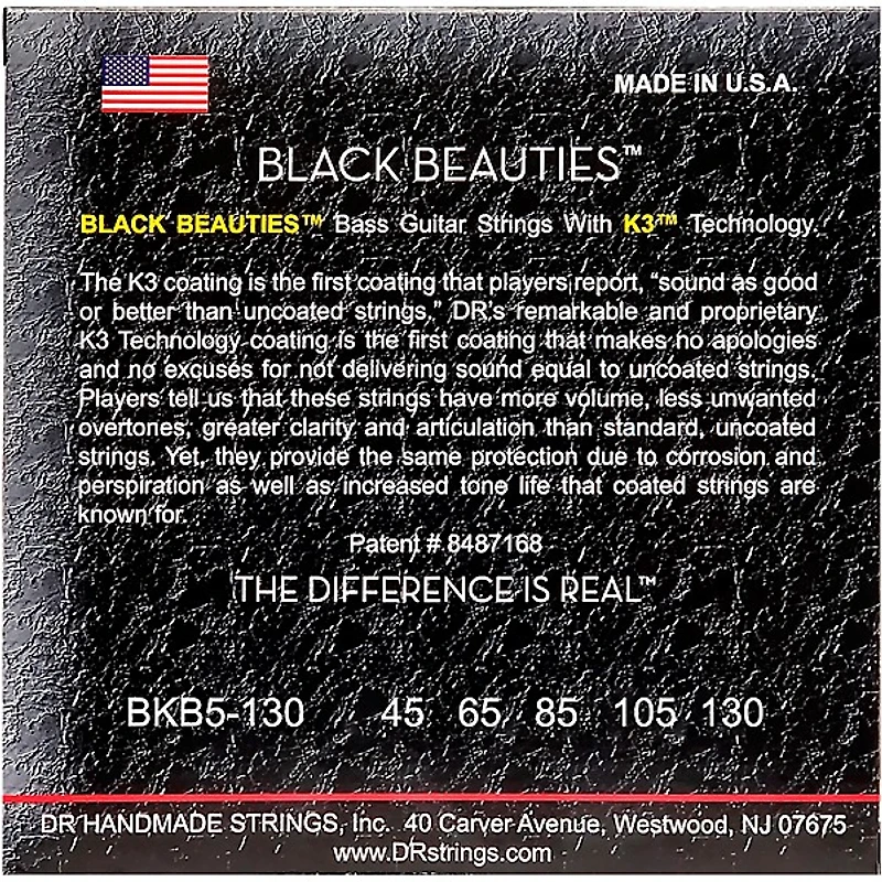 DR Strings BLACK BEAUTIES  Black Coated 5-String Bass Strings Medium (45-130)