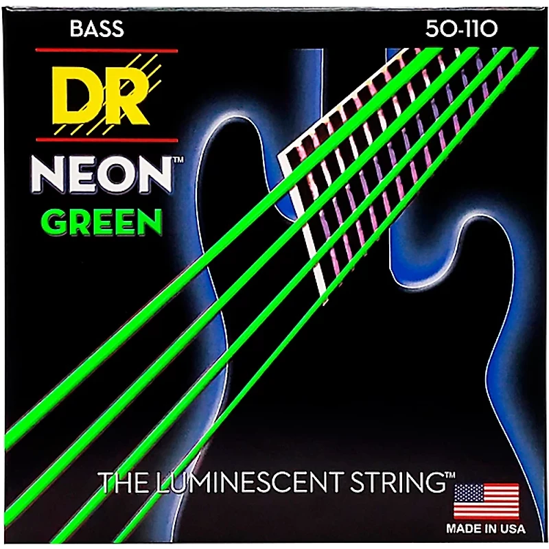 DR Strings Hi-Def NEON Green Coated 4-String Bass Strings Heavy (50-110)