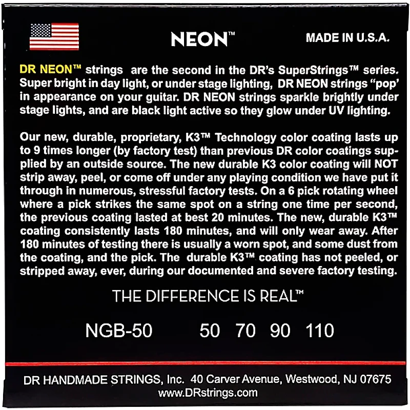 DR Strings Hi-Def NEON Green Coated 4-String Bass Strings Heavy (50-110)