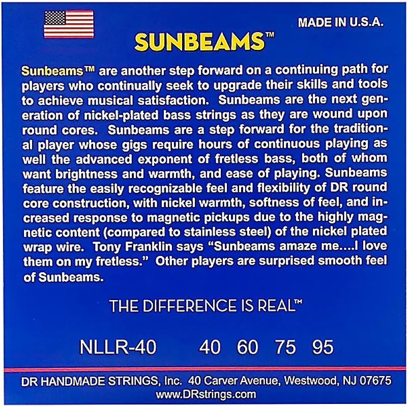 DR Strings SUNBEAM  Nickel Plated Bass Strings Lite (40-95)