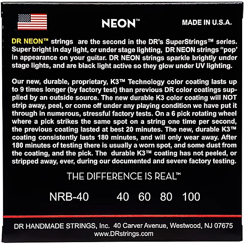 DR Strings Hi-Def NEON Red Coated Lite Bass Strings (40-100)