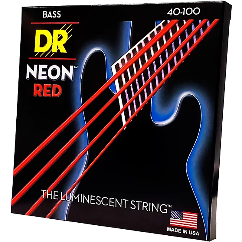 DR Strings Hi-Def NEON Red Coated Lite Bass Strings (40-100)