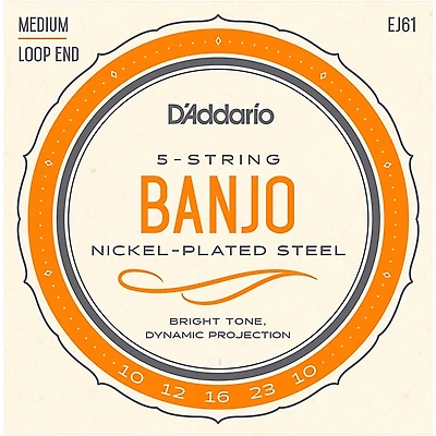 D'Addario EJ61 Nickel 5-String Medium Banjo Strings (10-23)