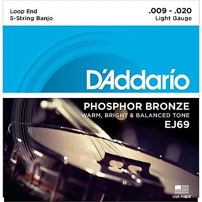D'Addario EJ69 Phosphor Bronze Light 5-String Banjo Strings (9-20)