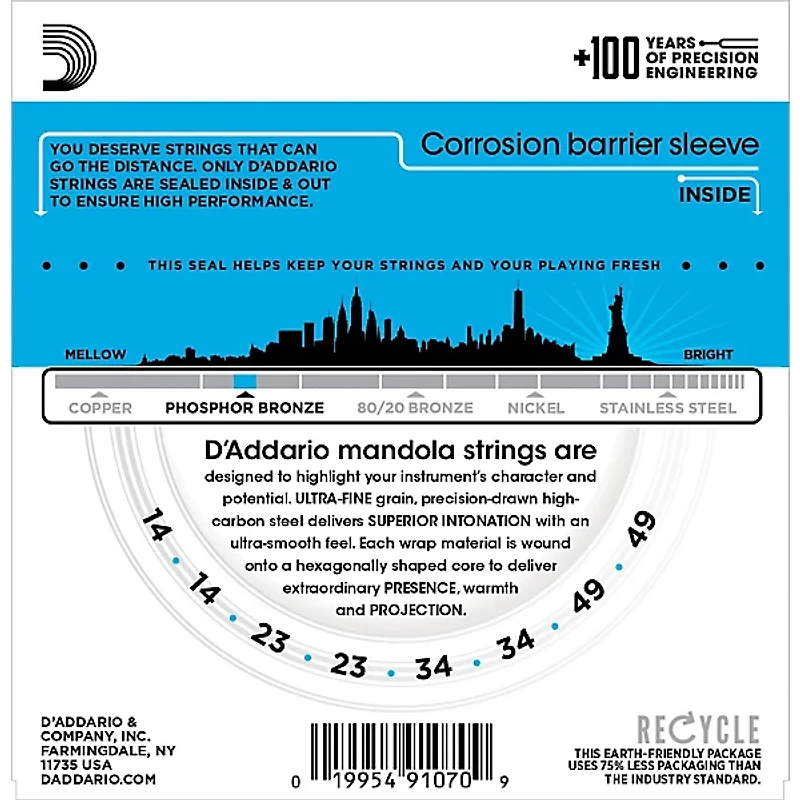 D'Addario EJ72 Phosphor Bronze Light Mandola Strings (14-49)