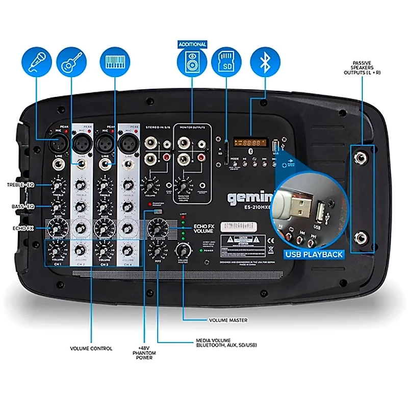 Gemini ES-210MXBLU Portable PA System