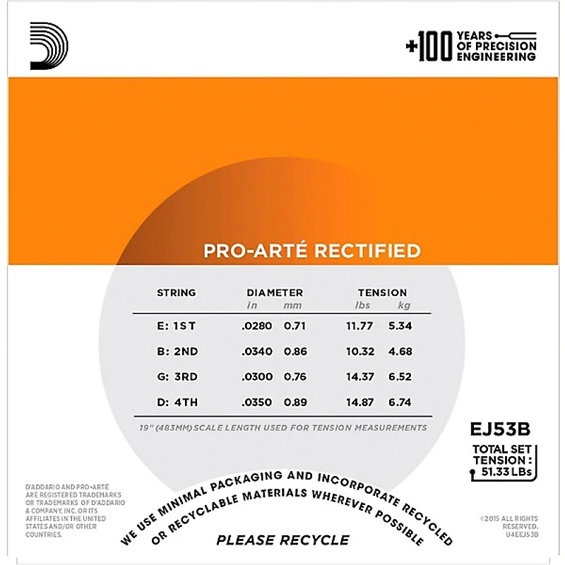 D'Addario EJ53B Pro-Arte Custom Extruded Baritone Nylon Ukulele Strings