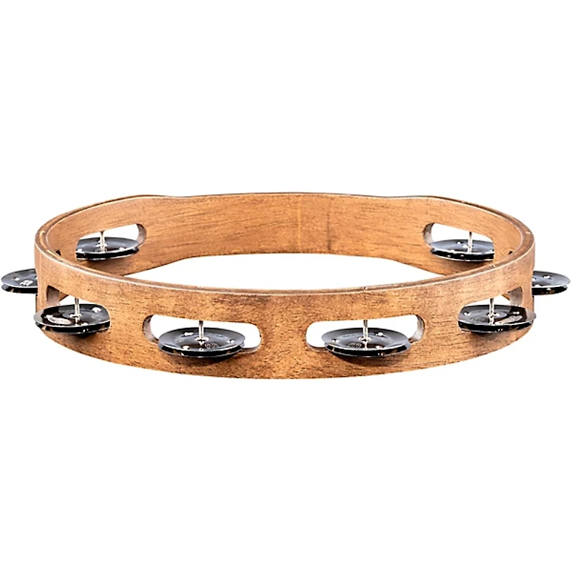MEINL Wood Tambourine with Single Row Stainless Steel Jingles 10 in. Walnut Brown