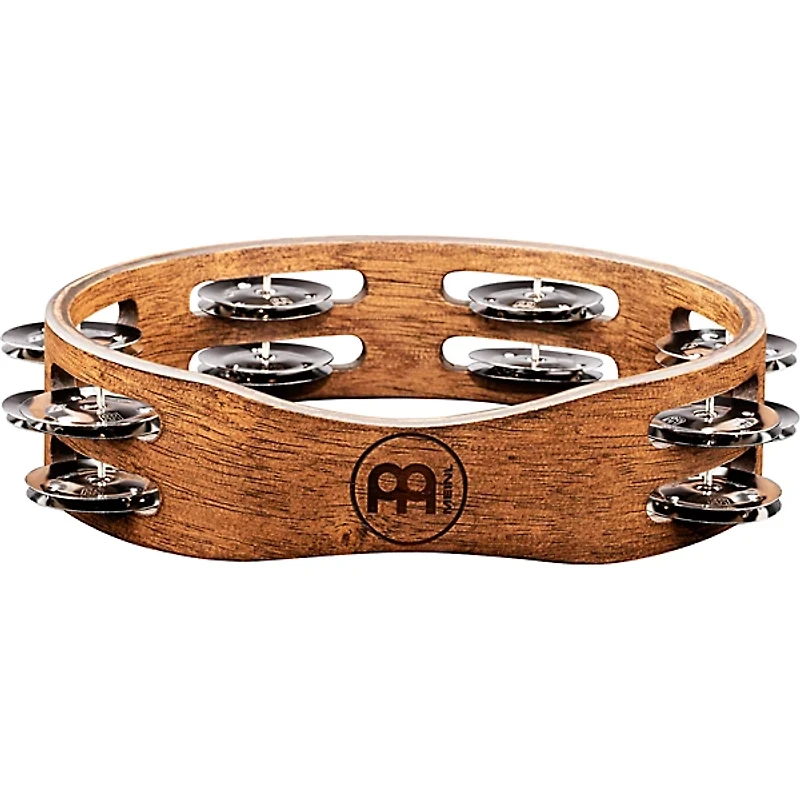 MEINL Compact Wood Tambourine with Double Row Stainless Steel Jingles 8 in. Walnut Brown