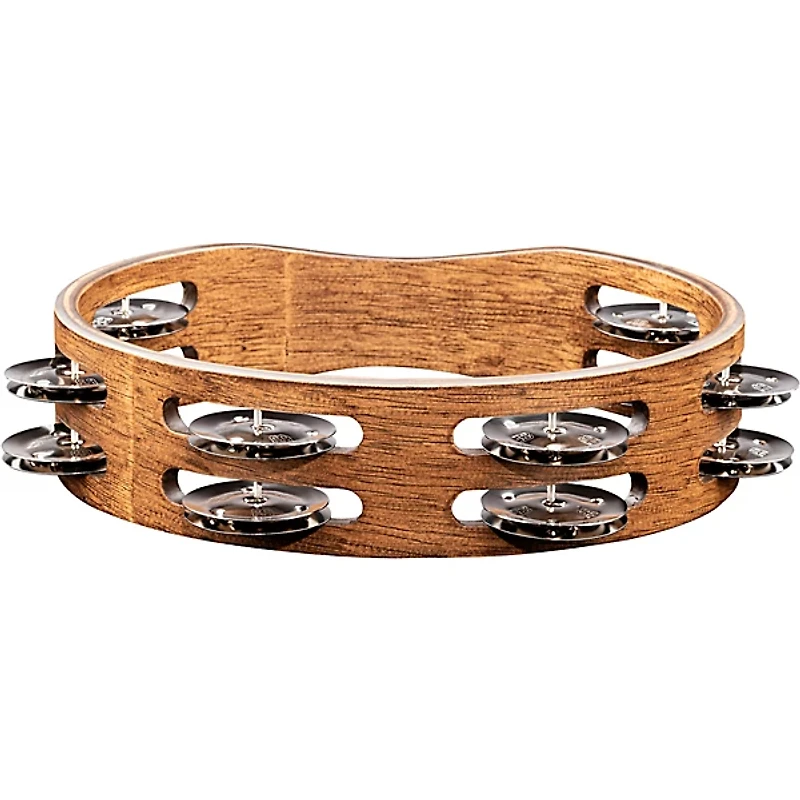 MEINL Compact Wood Tambourine with Double Row Stainless Steel Jingles 8 in. Walnut Brown