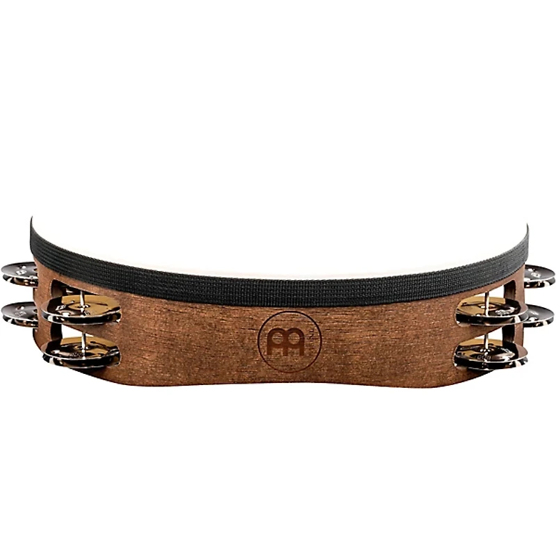 MEINL Headed Wood Tambourine with Double Row Steel Jingles 10 in. Walnut Brown