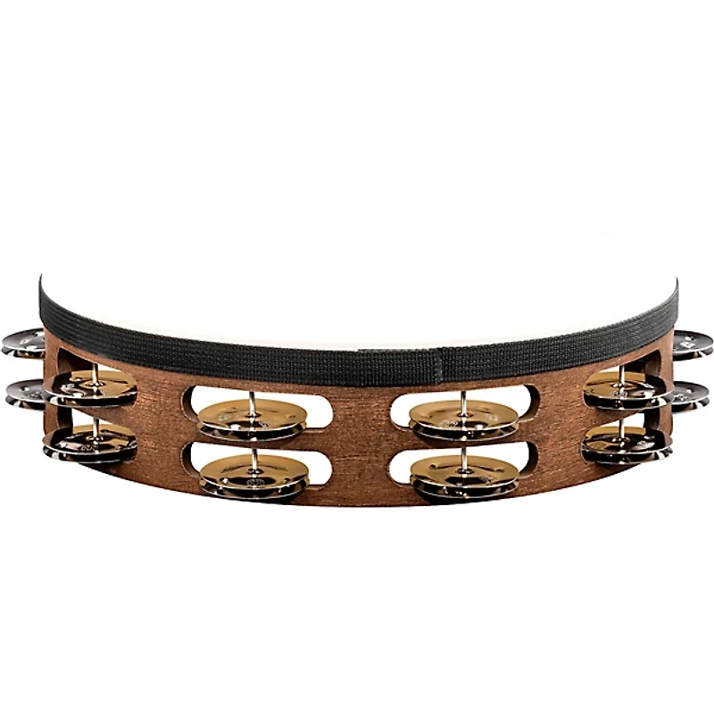 MEINL Headed Wood Tambourine with Double Row Steel Jingles 10 in. Walnut Brown