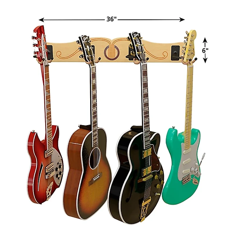 A&S Crafted Products Pro-File Wall Mounted Guitar Hanger for 4 Guitars