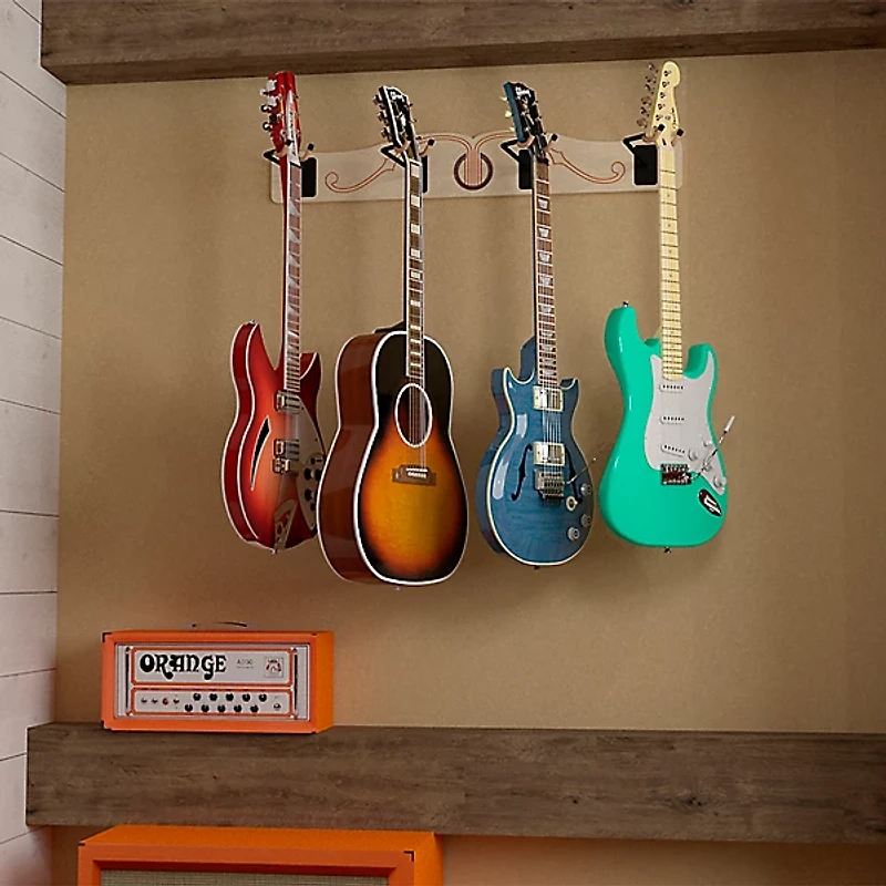 A&S Crafted Products Pro-File Wall Mounted Guitar Hanger for 4 Guitars