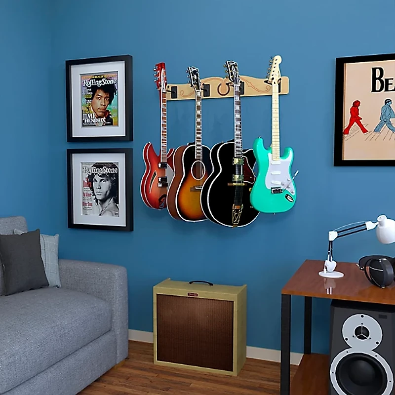 A&S Crafted Products Pro-File Wall Mounted Guitar Hanger for 4 Guitars