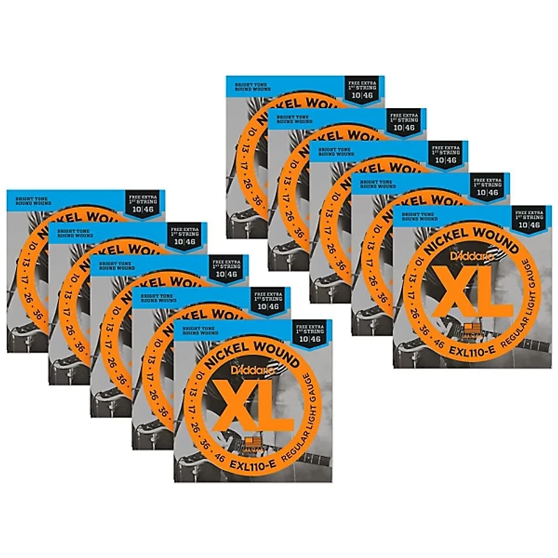 D'Addario EXL110-E Bonus Pack: Light Electric Guitar Strings With 10 Bonus High E Strings (10-46) 10-Pack