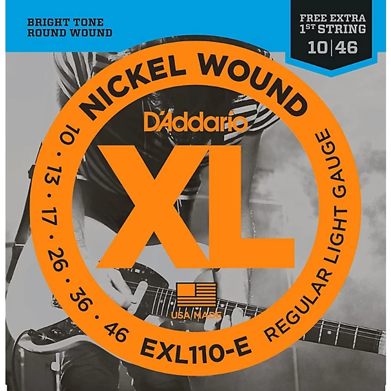 D'Addario EXL110-E Bonus Pack: Light Electric Guitar Strings With 10 Bonus High E Strings (10-46) 10-Pack