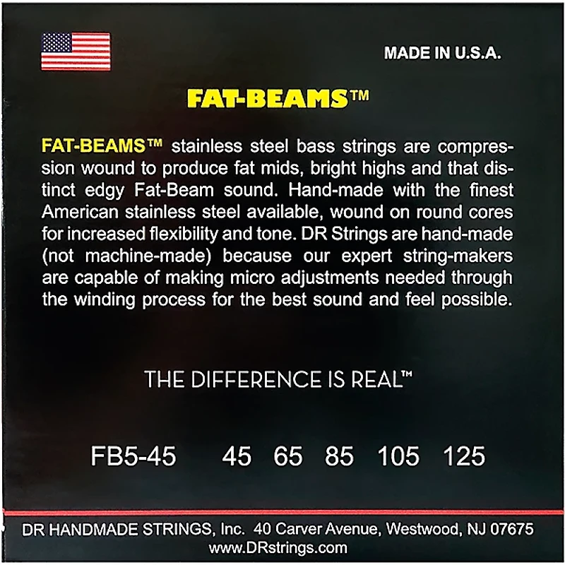 DR Strings Fat-Beams Stainless Steel Medium 5-String Bass Strings (45-125)