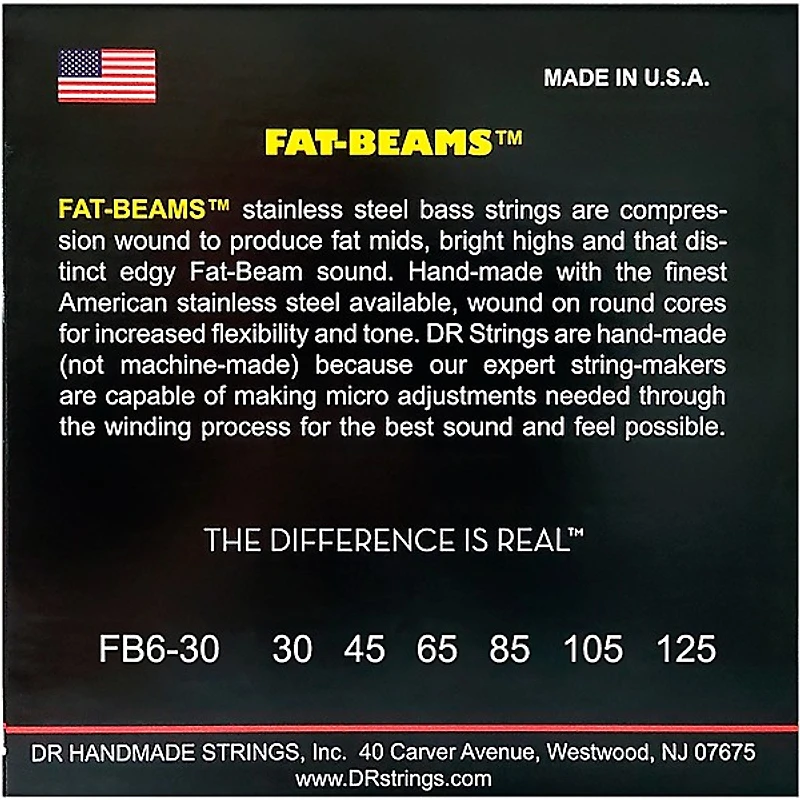 DR Strings Fat-Beams Stainless Steel Medium 6-String Bass Strings (30-125)