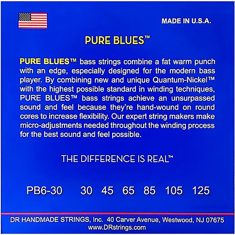 DR Strings Pure Blues Medium 6-String Bass Strings (30-125)