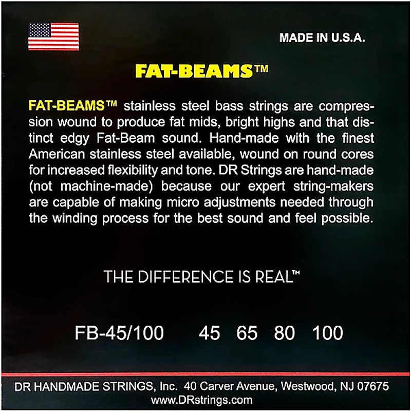 DR Strings Fat-Beams Stainless Steel Medium-Lite 4-String Bass Strings (45-100)