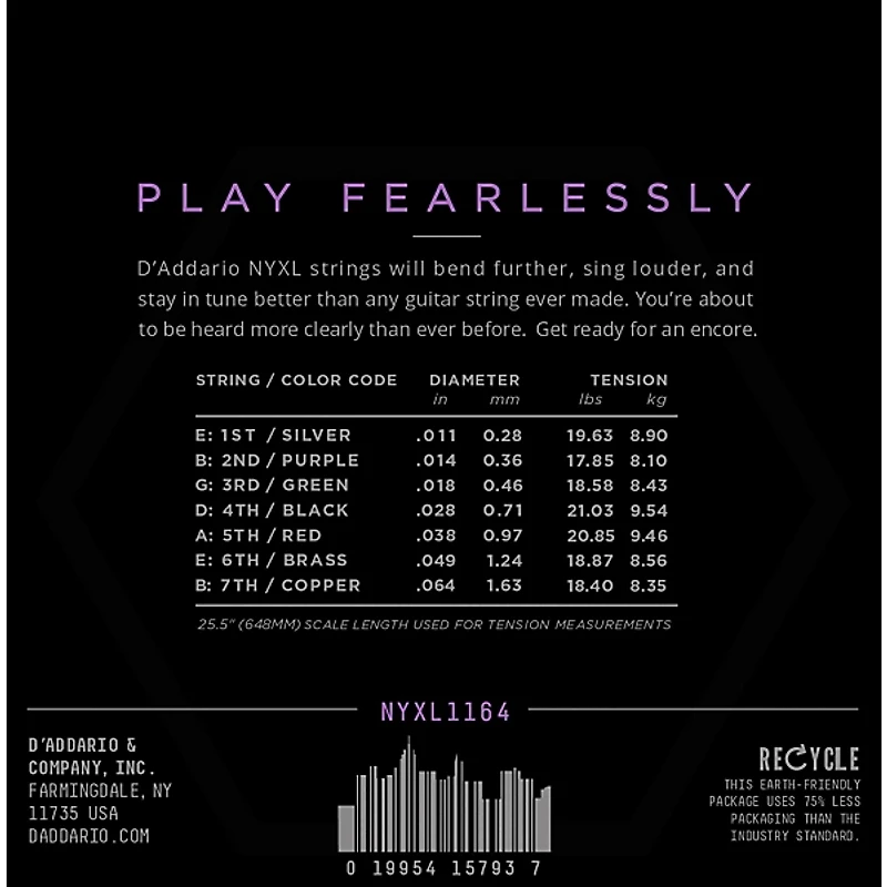 D'Addario NYXL1164 7-String Medium Nickel Wound Electric Guitar Strings (11-64)