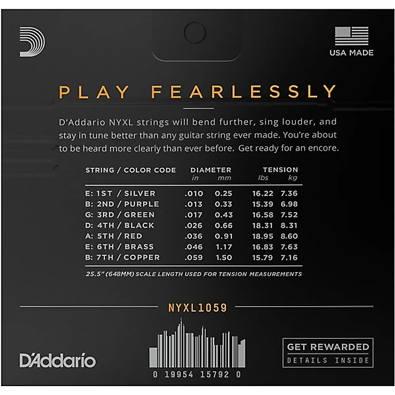 D'Addario NYXL1059 7-String Light Nickel Wound Electric Guitar Strings (10-59)