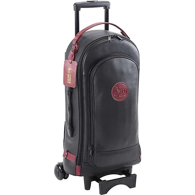 Gard Designer Compact Triple Trumpet Wheelie Black Leather with Burgundy Leather Trim