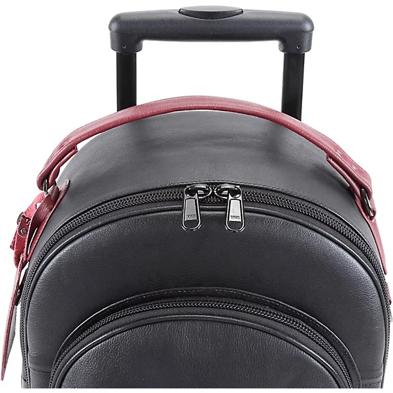 Gard Designer Compact Triple Trumpet Wheelie Black Leather with Burgundy Leather Trim