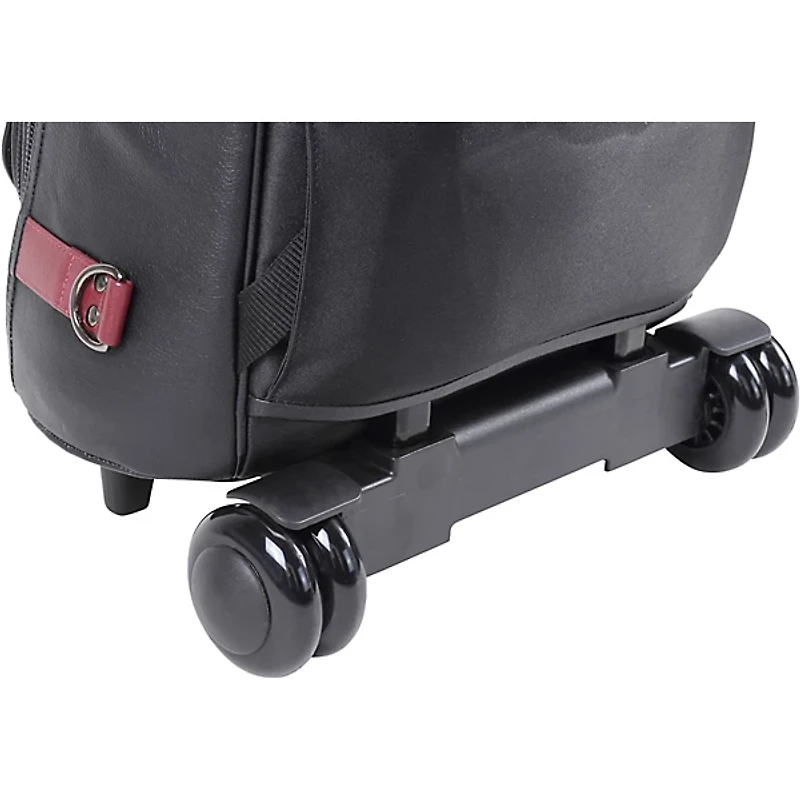 Gard Designer Compact Triple Trumpet Wheelie Black Leather with Burgundy Leather Trim