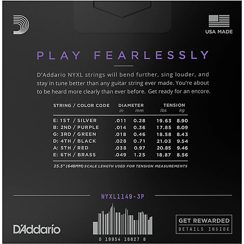 D'Addario NYXL1149 Medium 3-Pack Electric Guitar Strings