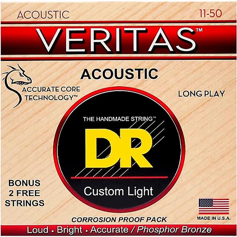 DR Strings Veritas - Perfect Pitch with Dragon Core Technology Custom Light Acoustic Strings (11-50)