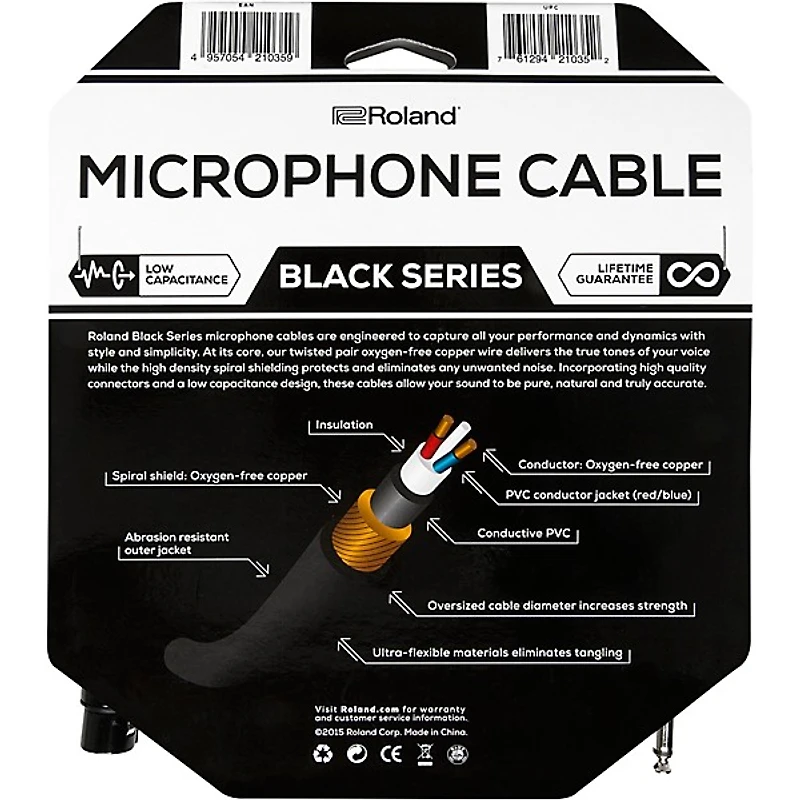 Roland Black Series XLR Hi-Z Microphone Cable 20 ft. Black