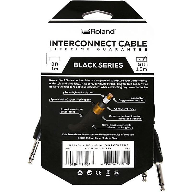 Roland Black Series 1/4" TRS(Male)-Dual 1/4" Interconnect Cable