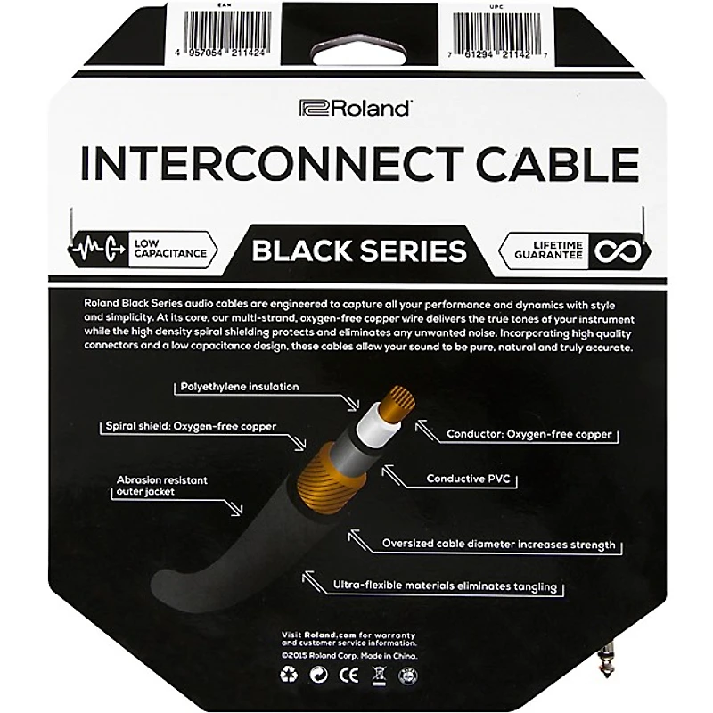 Roland Black Series 1/4" TRS Male to Female Headphone Extension Cable 25 ft. Black