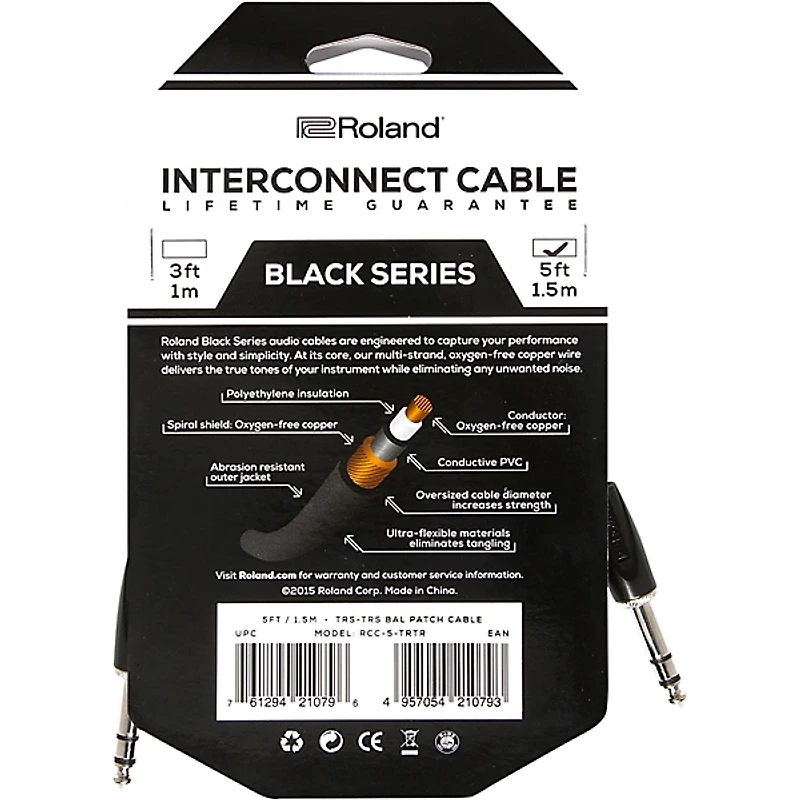 Roland Black Series 1/4" TRS-1/4" TRS Balanced Interconnect Cable