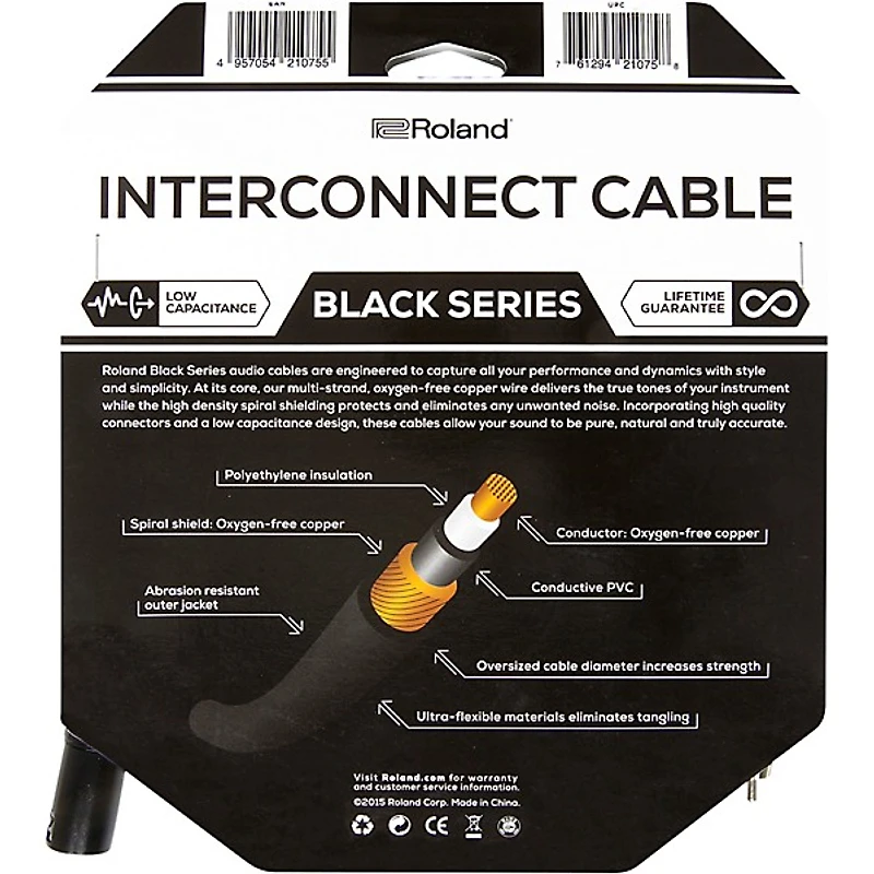 Roland Black Series XLR (Male) - RCA Interconnect Cable 10 ft. Black