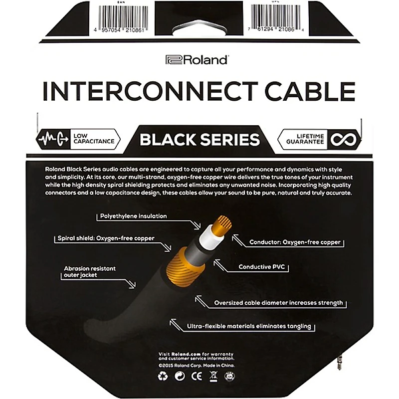 Roland Black Series 3.5mm TRS-3.5mm TRS Balanced Interconnect Cable