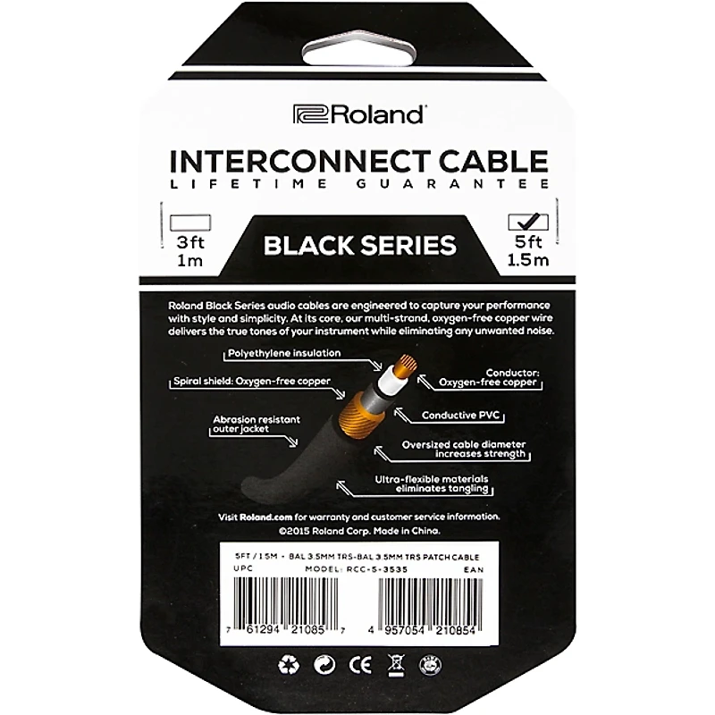 Roland Black Series 3.5mm TRS-3.5mm TRS Balanced Interconnect Cable