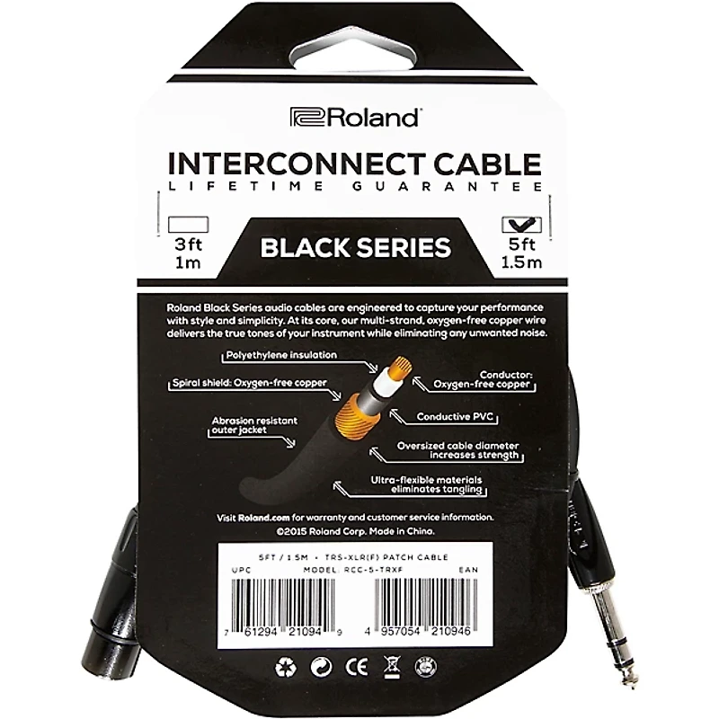 Roland Black Series 1/4" TRS-XLR(Female) Interconnect Cable