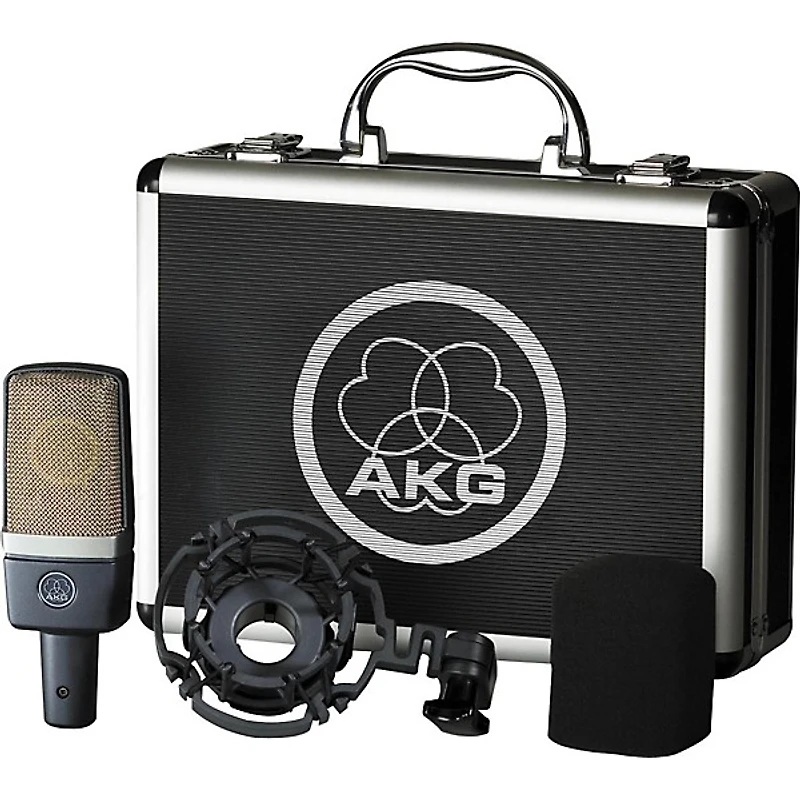 AKG C214 Large-Diaphragm Condenser Mic Cable and Stand Drum Overhead Package