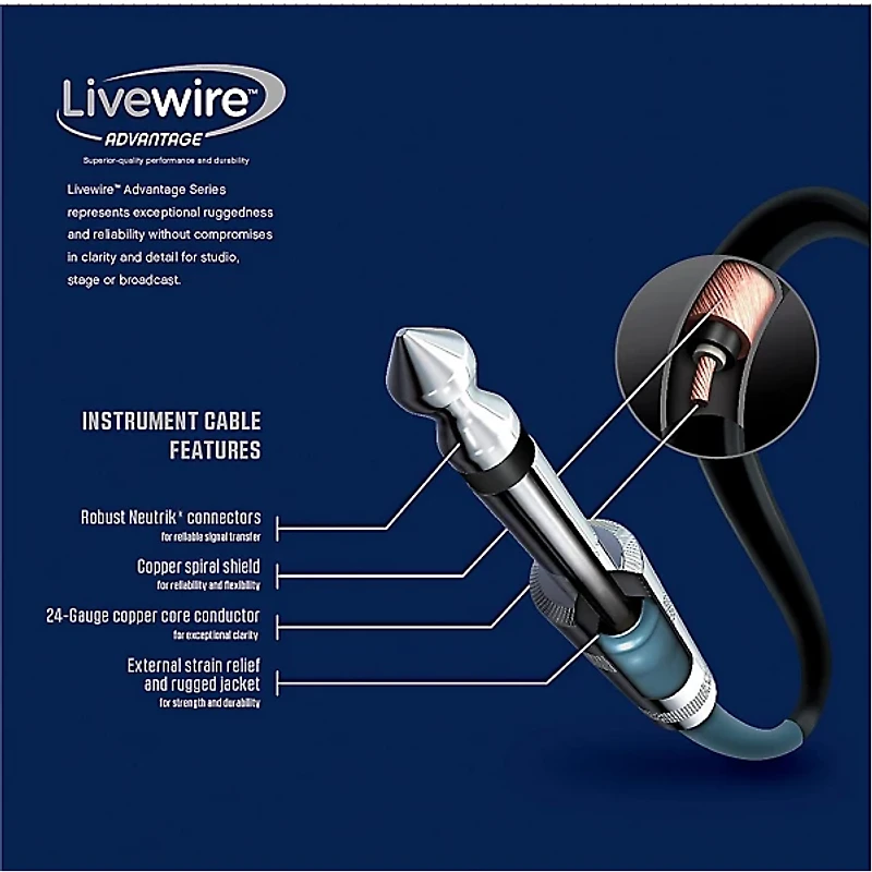 Livewire Advantage Instrument Patch Cable Angled/Angled 3-Pack - 6 in. Black