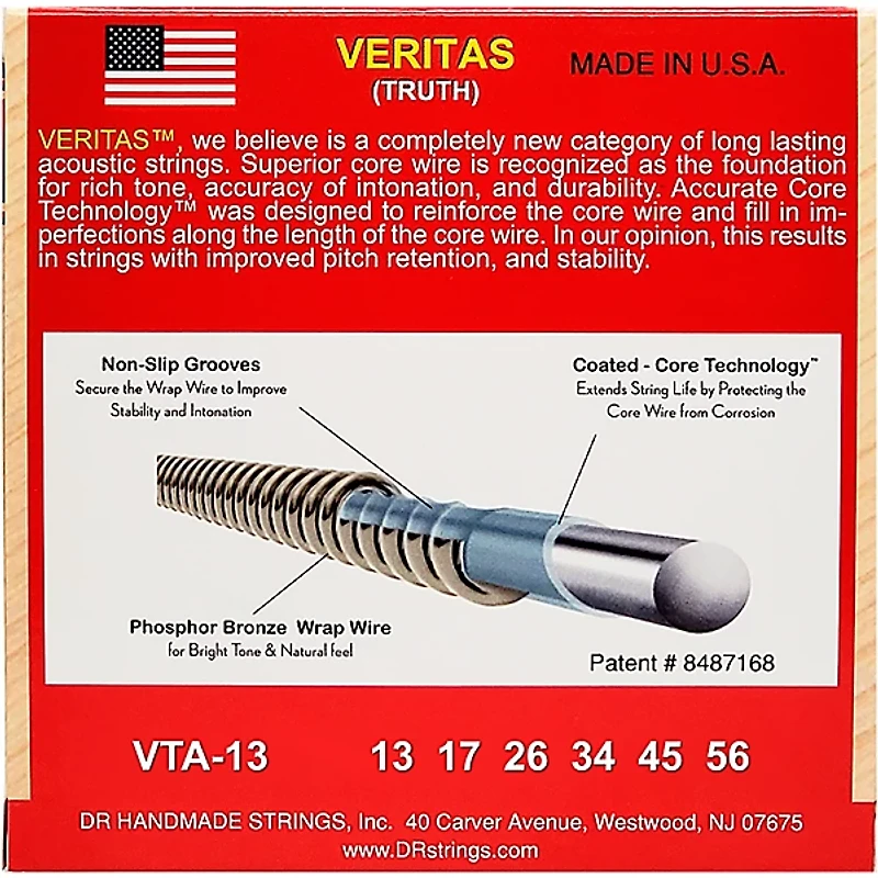 DR Strings Veritas - Perfect Pitch with Dragon Core Technology Light Acoustic Strings (13-56)